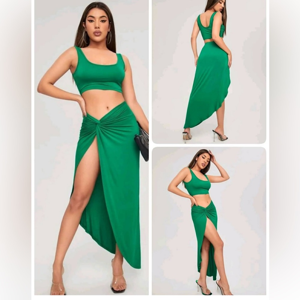 SHEIN Green Asymmetrical Swim Coverup